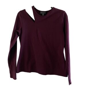 BOLD ELEMENTS Burgundy  Cold Shoulder Jersey‎ Long Sleeve Tee Sz L Cotton